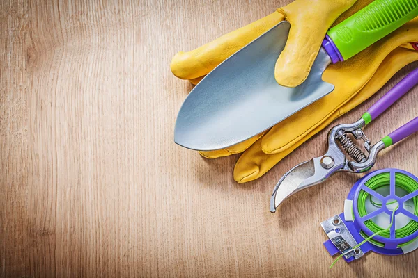 Safety gloves, trowel, pruning shears — Stock Photo, Image