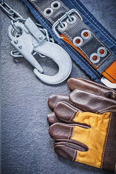 Construction safety belt and leather gloves