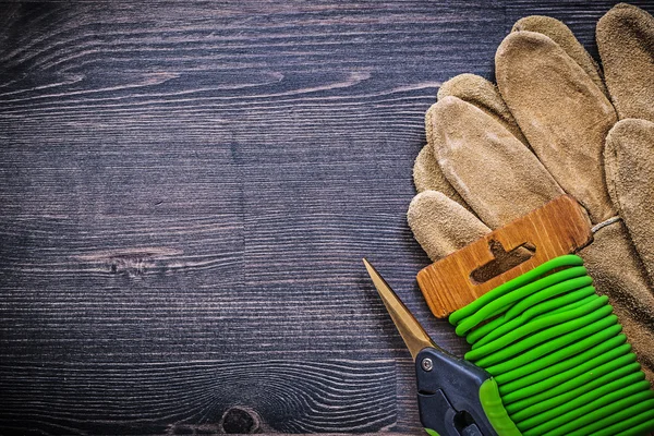 Garden clippers, tie wire and gloves — Stock Photo, Image