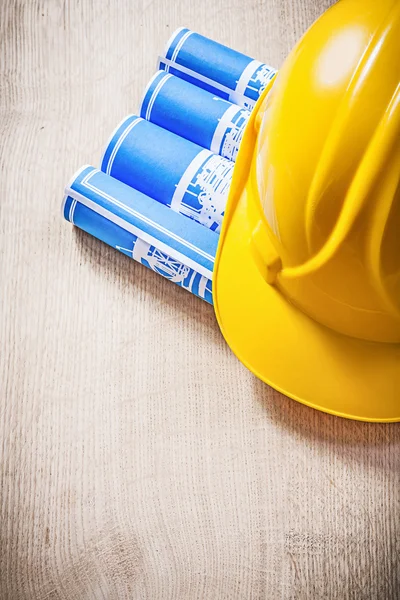 Construction plans and hard hat — Stock Photo, Image