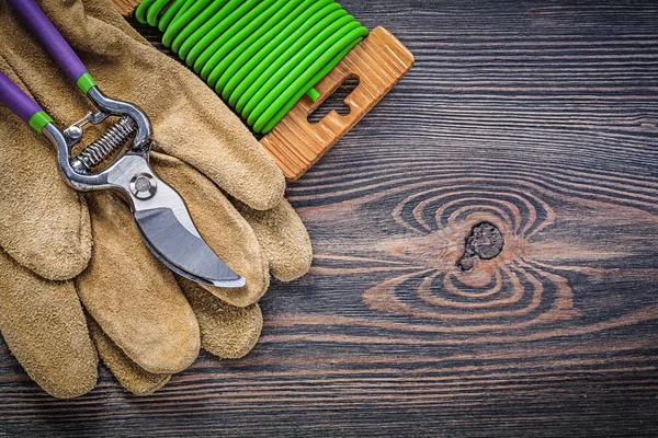 Poda de jardín y guantes protectores de cuero — Foto de Stock