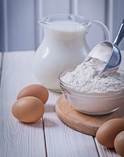 Eggs flour with milk — Stock Photo, Image