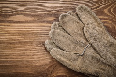 Antika ahşap tahta inşaat conce kahverengi koruyucu eldiven