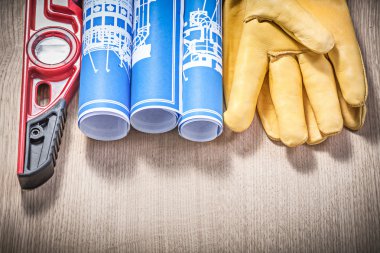 Koruyucu deri eldiven inşaat seviyesi mavi topluluğu 