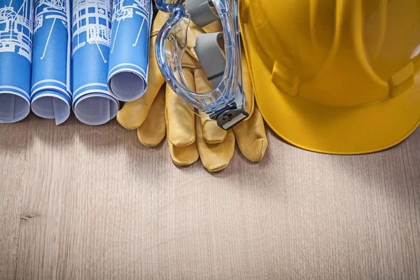 Capacete de construção luvas de proteção óculos laminados engenharia dra — Fotografia de Stock