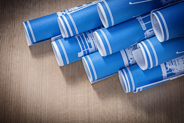Composición de rollos planos azules en la construcción de tableros de madera —  Fotos de Stock