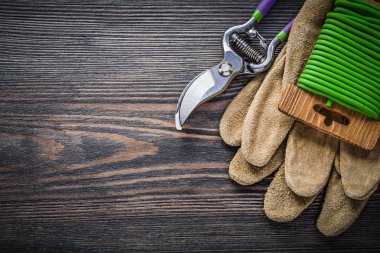 Bahçe secateurs Emanet eldiven yumuşak büküm üzerinde ahşap kravat kurulu