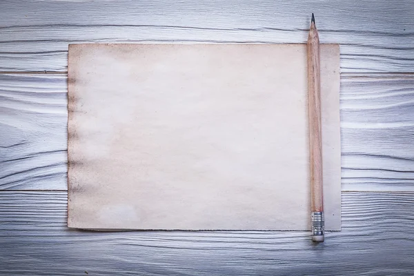 Vintage paper sheet for menu pencil on wooden board horizontal v — Stock Photo, Image