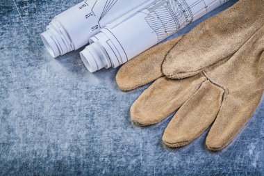 Mühendislik çizimleri deri Emanet eldiven üzerinde metalik ba haddelenmiş.