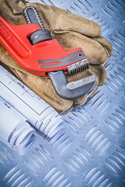 Boru anahtarı inşaat planları chan deri koruyucu eldiven