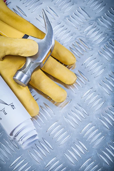 Garra martillo guantes de protección de cuero planes de construcción en la flauta — Foto de Stock