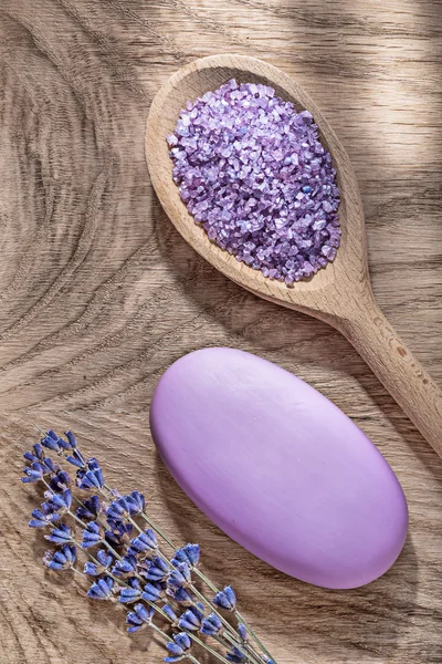 Wooden spoon with sea salt — Stock Photo, Image