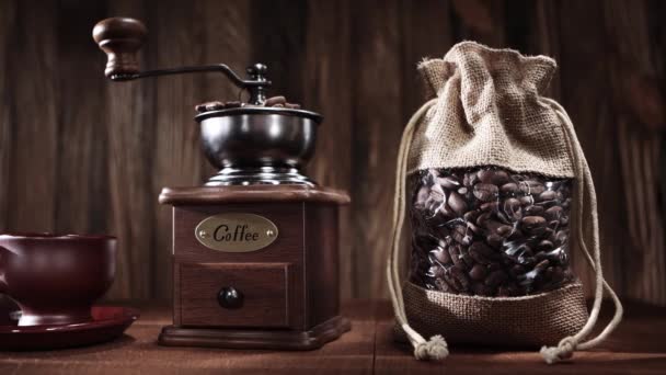 Dolly Shot Classic Coffee Composition Camera Slowly Moving Coffee Objects — Stock Video