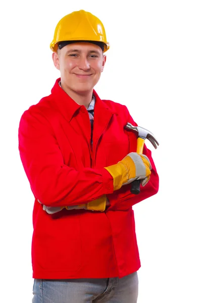 Carpintero sosteniendo martillo garra — Foto de Stock