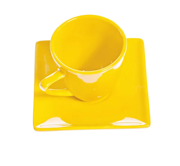 Δες στο άδειο κίτρινο φλιτζάνι καφέ απομονωθεί — Φωτογραφία Αρχείου