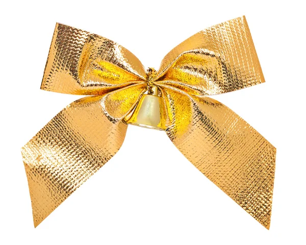 Golden bow with little bell isolated — Stock Photo, Image