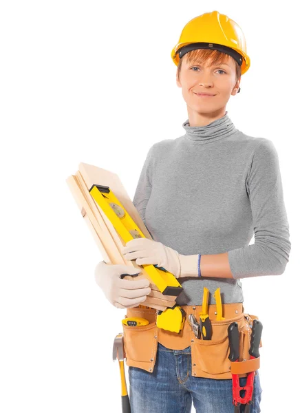 Vrouwelijke arbeider met tools — Stockfoto