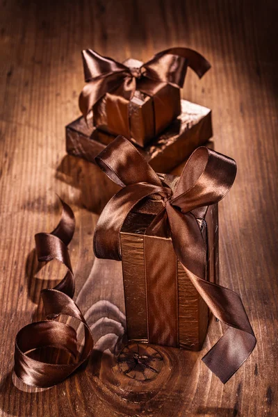 茶色の giftboxes のセット — ストック写真