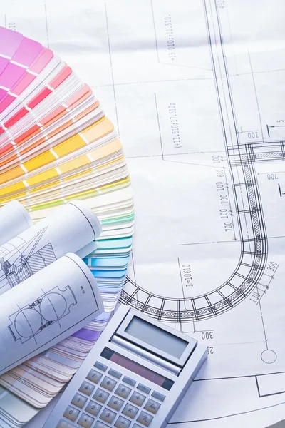 Blueprints and color palette — Stock Photo, Image