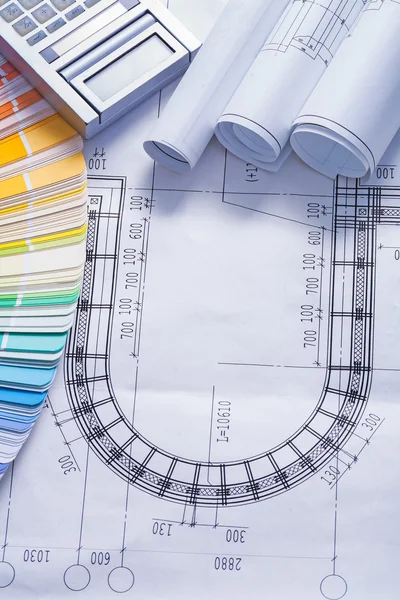 Color palette and blueprints — Stock Photo, Image