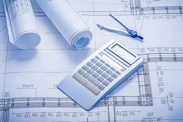 Set of architect on blueprints — Stock Photo, Image