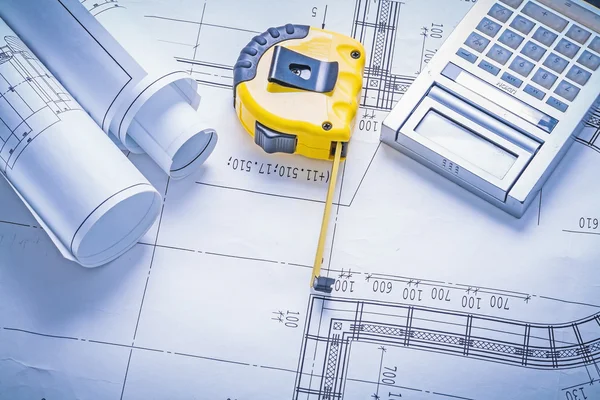 Set of architect on blueprints — Stock Photo, Image