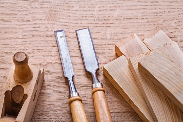 Two chisels old woodworkers plane — Stock Photo, Image