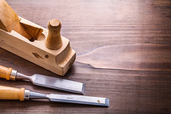 Plano de carpintería vintage y dos cinceles — Foto de Stock