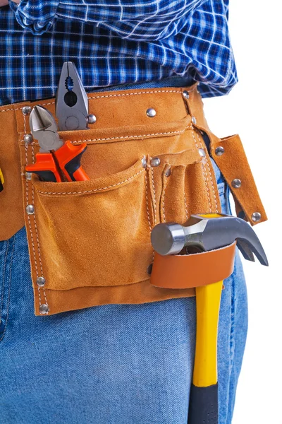 Hammer nippers and pliers in toolbelt — Stock Photo, Image