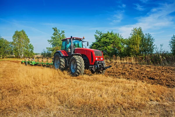 Campo de procesamiento de tractores después de la cosecha — Foto de Stock