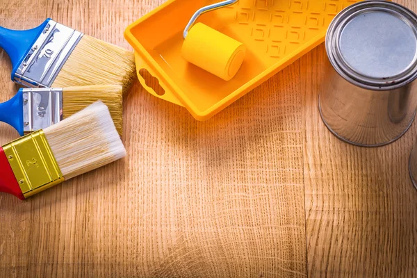 Set of painting tools on wooden board — Stock Photo, Image