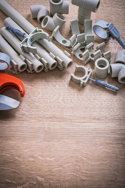 Polypropylene Fixators And  Pipe  With Clips — Stock Photo, Image