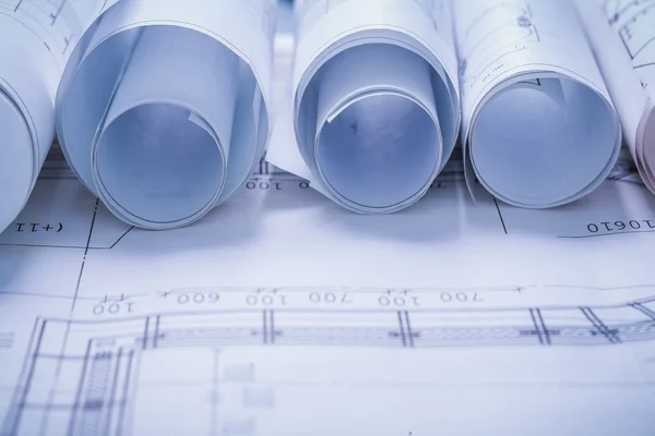 Rolled construction  blueprints — Stock Photo, Image