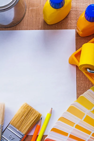 Fan pencils paint roller tray brushes — Stock Photo, Image