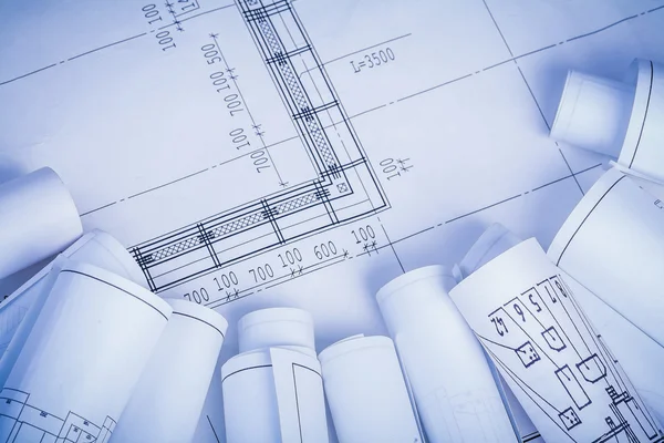 Rolls of construction blueprints — Stock Photo, Image