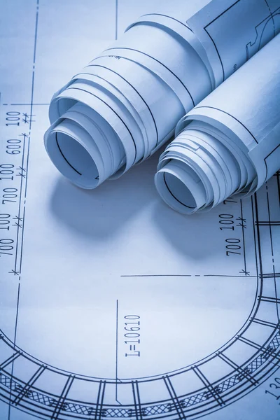 Rolled up construction drawings — Stock Photo, Image