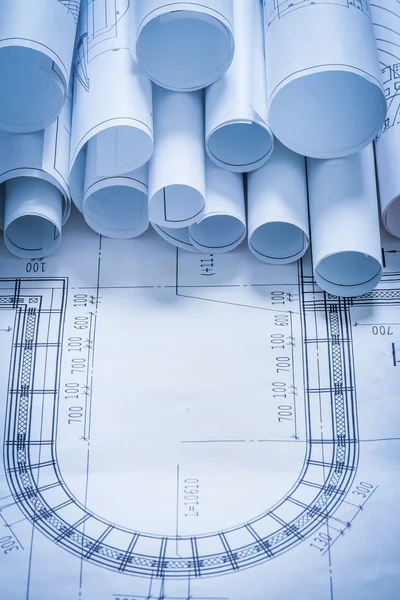 Variety of blueprint rolls — Stock Photo, Image