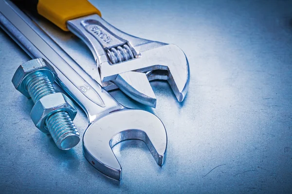 Adjustable spanner, open-end wrench, bolt and nut — Stock Photo, Image