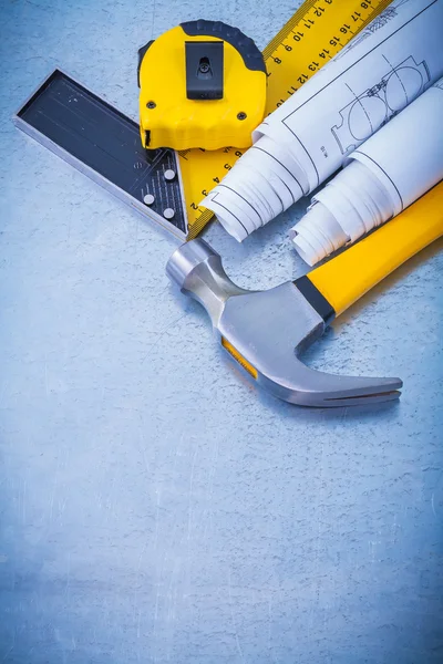 Metalen achtergrond met blauwdrukken — Stockfoto