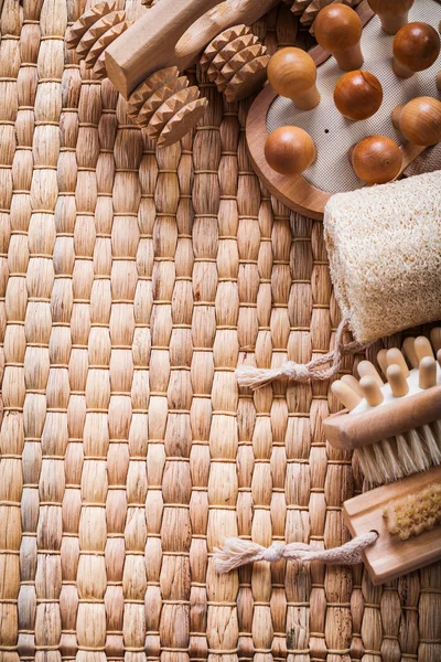 Sauna-Komposition auf Korbhintergrund — Stockfoto