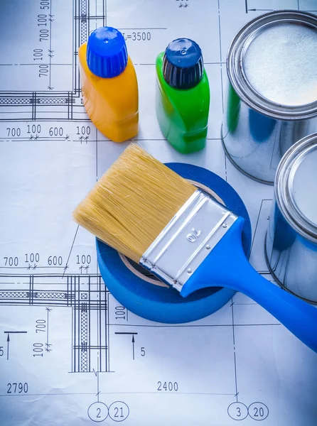 Construction plan with paint brush — Stock Photo, Image