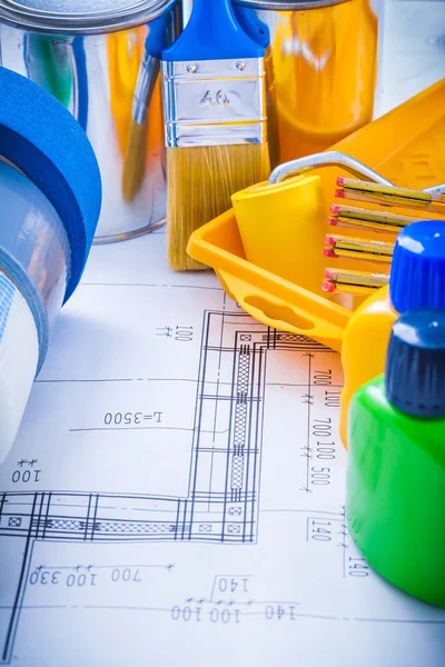 Construction plan with articles for painting — Stock Photo, Image