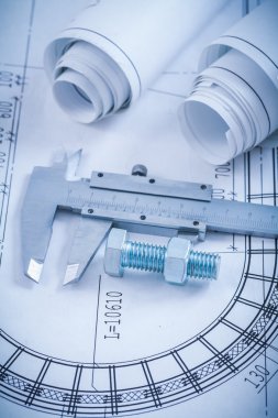 bolt with nut, caliper, construction plans