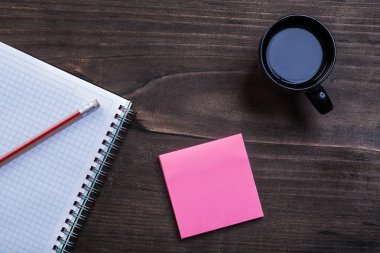 notepad, pencil, note and coffee
