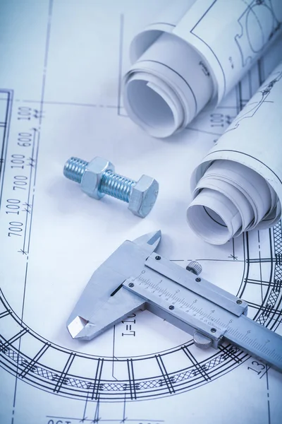 Construction drawings, screw bolt with nut — Stock Photo, Image