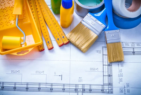 Construction drawing with paint tools — Stock Photo, Image