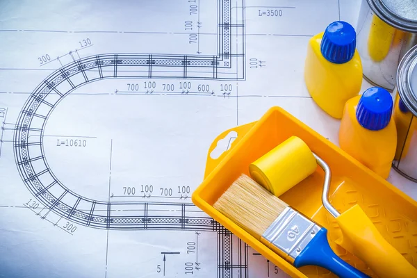 Construction plan with paint brush — Stock Photo, Image