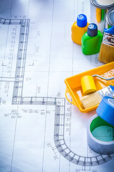 Construction plan with articles for painting — Stock Photo, Image