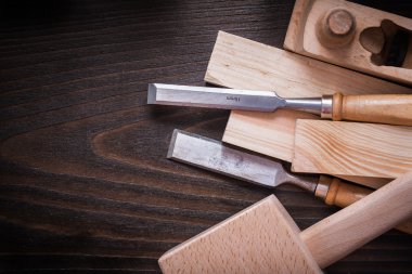 Lump hammer, shaving plane, chisels