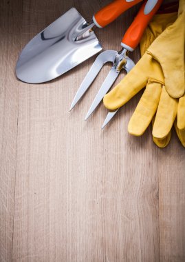 gloves, agriculture fork and hand spade